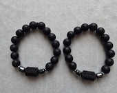2in1 Beaded Minimalist Matte Black Stretch Bracelet Set for Men