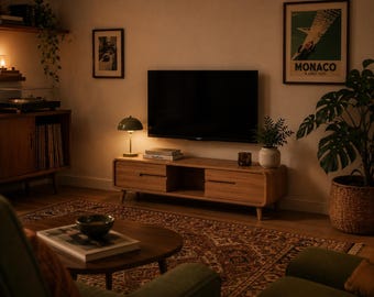 Scandinavian Style TV Stand – Wood Panel Living Room Furniture for Small Apartments