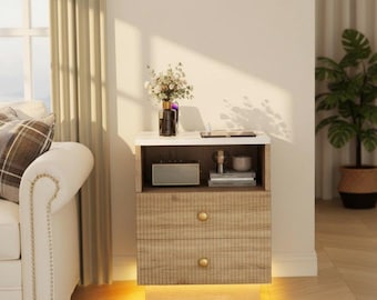 Wooden Nightstand Set – Oak White, Minimalist Charging Station, Scandinavian Bedroom Furniture