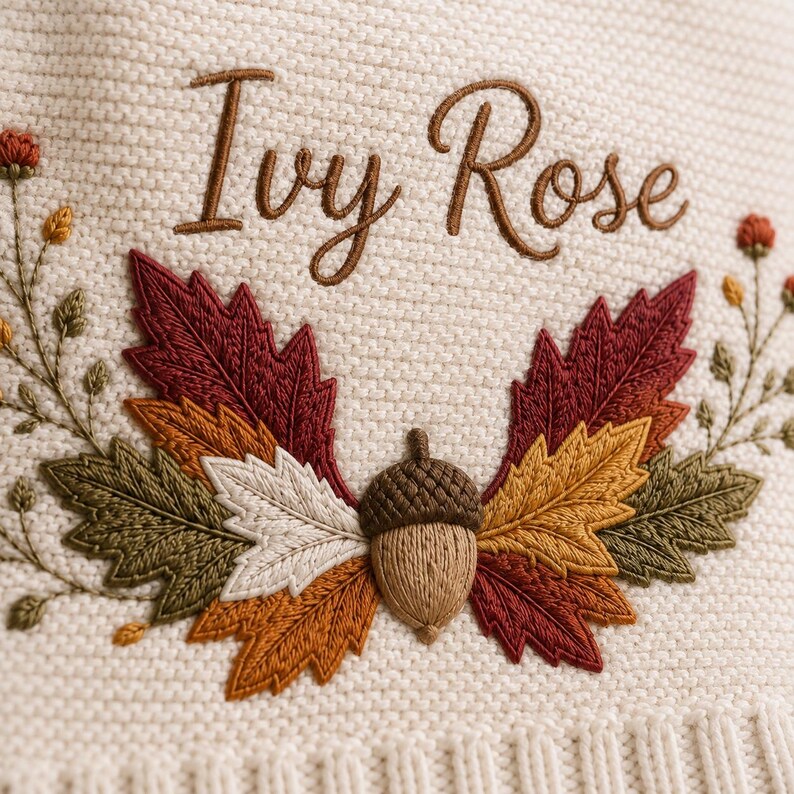 Personalized Fall Embroidered Knit Baby Blanket, Custom Maple Leaf ...