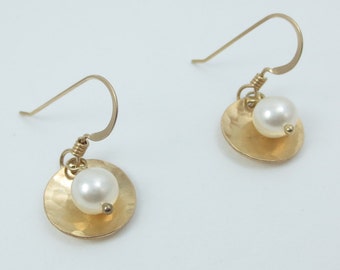 Gold Disc Earrings with Stone or Pearl - 1/2 inch