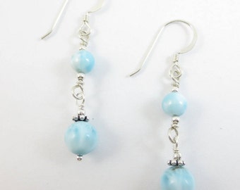 Articulated 5 & 6 mm Larimar Earrings on Sterling Silver or 14k Gold Fill - Dangle Earrings - Easter