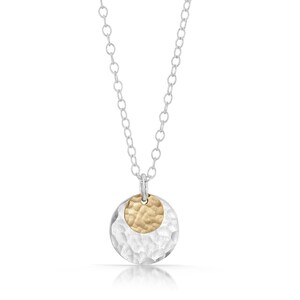 Mixed Metal Disc Necklace, Gift For Mom Gold on Silver