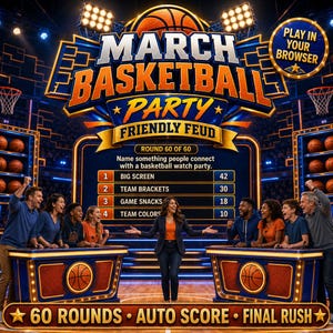 Gioco di sfida per feste di basket di marzo, gioco per guardare il tabellone del torneo, gioco di squadra HTML modificabile offline, rompighiaccio per feste sportive