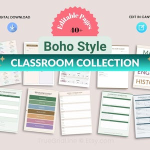 Editable Boho Style Collection Printable, Canva Templates, Classroom Management, Classroom Organization, Back To School Full Classroom Set