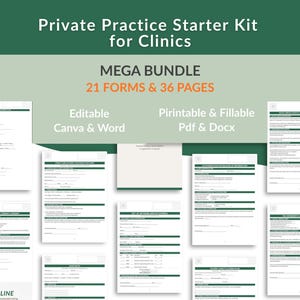 Private Practice Starter Kit for Clinics and Therapists | 21 Editable Intake Forms & Clinical Templates | Canva and Word | HIPAA Compliant
