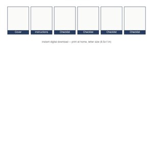 May include: A digital Bug-Out Bag Checklist Printable for emergency evacuation, featuring 14 pages total. The layout includes a cover, instructions, and multiple checklist pages, with text specifying letter size dimensions of 8.5x11 inches.