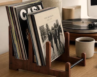 Vintage Wooden Record Holder Vinyl Album Display Stand Storage Rack