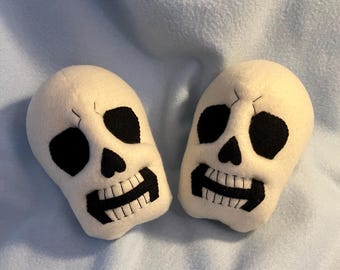 Classic Black and White Plush Skull - 6”