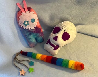 GRAB BAG! 3 Magic Plushies- 6” Skull, Unicorn Wand, and Fairy (Randomly Selected)