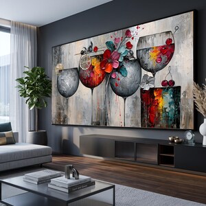Vibrant Cocktail Glasses Canvas Wall Art, Modern Abstract Drink Painting, Colorful Bar Decor, Ready to Hang Home Decoration