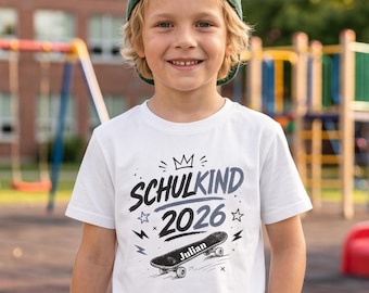 Maglietta "Schoolchild 2026", maglietta personalizzata per il ritorno a scuola, regalo per ragazzi e ragazze, design retrò da skateboard.