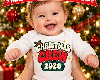 ベビーファーストクリスマスボディスーツ、クリスマスクルー2026、お揃いファミリーパジャマ、長袖ベビー服
