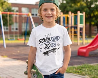Skolbarn 2026 T-shirt, personlig tillbaka till skolan-tröja, present till pojkar och flickor, retro skateboarddesign
