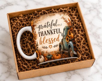 Fall Mug Wrap PNG | Grateful Thankful Blessed Mug Wrap | Autumn Pumpkin Mug Sublimation | Thanksgiving Mug PNG | 11oz 15oz