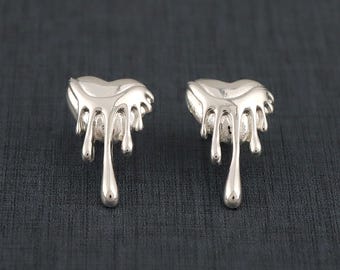 Pendientes de plata con diseño de corazón derretido y goteo, joyería única para perforar la oreja con forma de corazón líquido, pendientes colgantes de estilo gótico moderno, regalo ideal para mujeres.