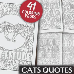 40 Pages - Cats Quotes Coloring Book