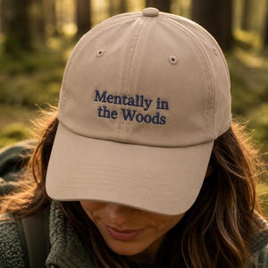 Mentally in the Woods Hat - Embroidered Nature Lover Cap, Outdoor Hiking Gift, Unisex Flexfit Structured Baseball Cap, Forest Enthusiast