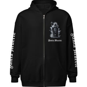 Santa Muerte Unisex-Kapuzenjacke aus schwerem Material mit Reißverschluss