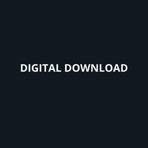 Può includere: Uno sfondo grigio antracite scuro con il testo bianco DIGITAL DOWNLOAD centrato al centro dell'immagine. Il testo è presentato in un carattere sans-serif pulito, fornendo un indicatore visivo chiaro e diretto del tipo di file.