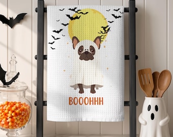 Pano de prato com estampa de Buldogue Francês | Fantasma de Halloween | Pugs de Halloween, Morcegos da Lua Cheia