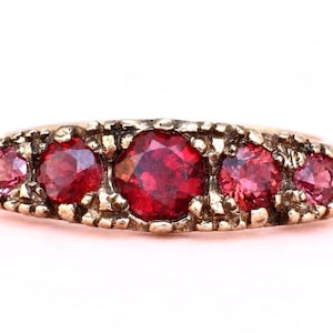 Vintage 1994 9ct Gold Five Stone Red Gemstone Ring, London,| Size N US 6.75