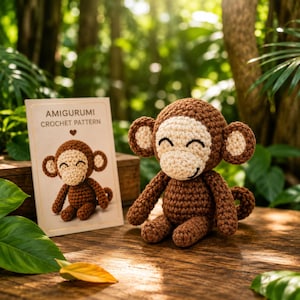 Häkelanleitung für einen Affen (PDF), Amigurumi-Affen-Häkelanleitung, niedliches Affen-Plüschtier, Dschungeltier-Häkelanleitung, Sofort-Download