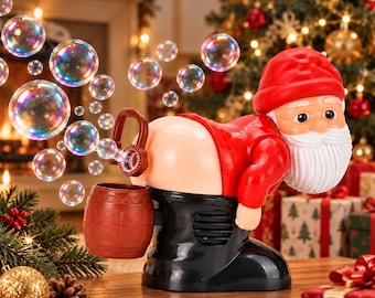 Weihnachtsmann-Po-Seifenblasenmaschine, LED-Seifenblasenmaschine mit Furzgeräuschen, Regenbogen-Seifenblasenmaschine, lustige Weihnachtsgeschenke