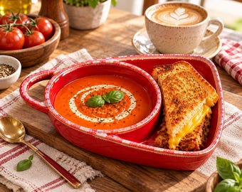 Tigela de cerâmica dividida para sopa e sanduíche, prato de cerâmica com alça, tigela de café da manhã em estilo vintage, presente para casa e cozinha