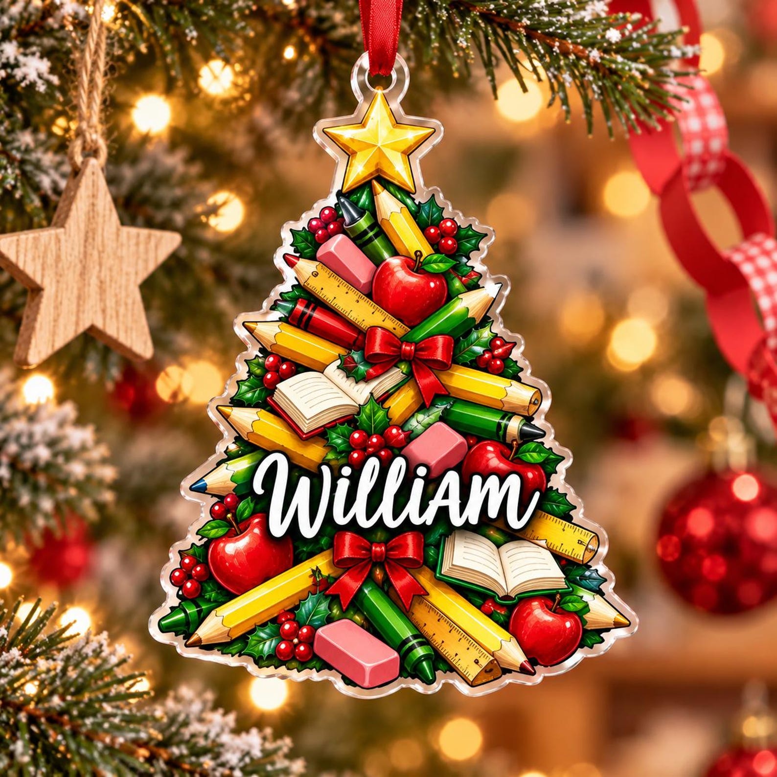 Custom Teacher Tree Christmas Ornament, Gift for Educator, Classroom