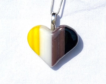 Non-Binary Glass Heart Pendant Vertical Stripes
