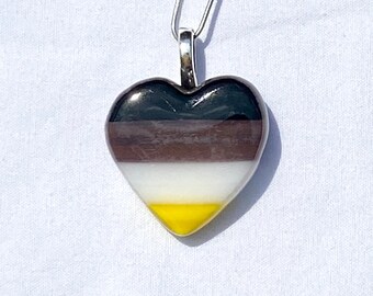 Non-Binary Glass Heart Pendant Horizontal Stripes