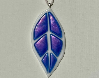 Blue and White Iridescent Glass Leaf Ornament