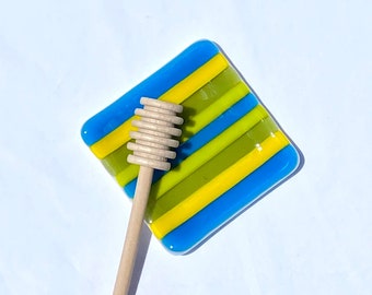 Spoon Rest with Blue Yellow Green Stripes