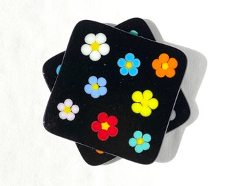 Coaster Set Black Floral