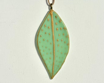 Pale Green Glass Leaf with Gold Spots Ornament