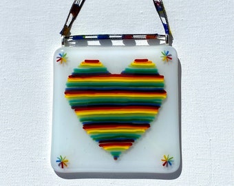 Rainbow Stripes on White Glass Tile