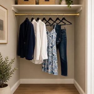 Modern Brushed Brass Corner Clothes Rail | Wall to Wall Wardrobe Rack | Heavy Duty Wall Mounted Clothing Rod | Custom Closet Organizer |