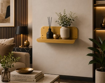Prateleira flutuante de latão | Prateleira de parede para banheiro feita à mão | Organizador de parede moderno em metal | Prateleira de armazenamento de luxo | Tamanho personalizado disponível