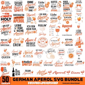 Paquete de SVG de Aperol alemán, SVG de frases divertidas de Aperol, SVG de bebidas alemanas, diseño de camiseta de cóctel, SVG de fiesta de verano, archivos de corte para Cricut,