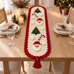 Christmas Table Runner Crochet Pattern | Santa Tree Snowflake Holiday Table Decor PDF