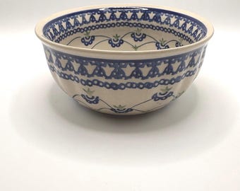Authentic Polish Pittery Blue Floral Bowl Ceramika Artystyczna Boleslawiec Stoneware Hand Painted Ceramic Soup Cereal Bowl