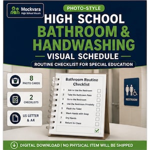 High School Bathroom Visual Schedule, Photo-Style Restroom and Handwashing Routine for Special Education