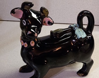 Bull/Cow Sugar Bowl w/ Lidl, Black, 1950s, Japan, As Found