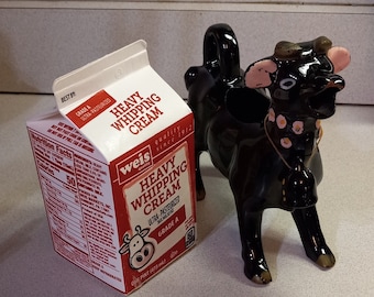 Cow/Bull Creamer w/ Bell Black, 1950's, Hand Painted, Japan