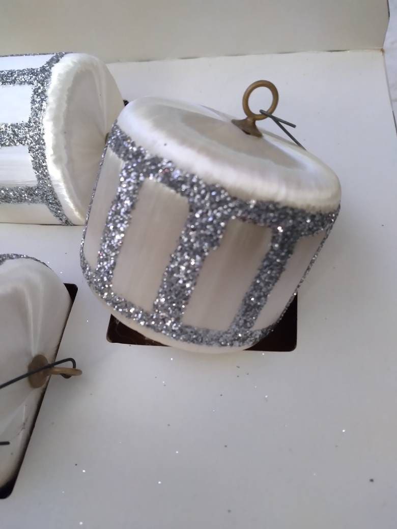 Vintage Satin Silk Ornaments, Silver Glitter Embellishments, RARE