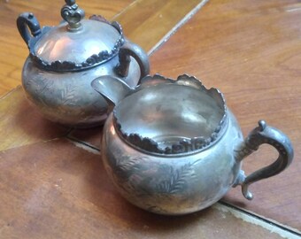 Vintage Sugar and Creamer Set Very Shabby Chic Holiday Glam, Silver Plate, Price Reduced