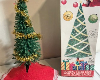 Vintage Bottle Brush Christmas Tree Blinking Lights/ Musical Battery Operated - Table Top
