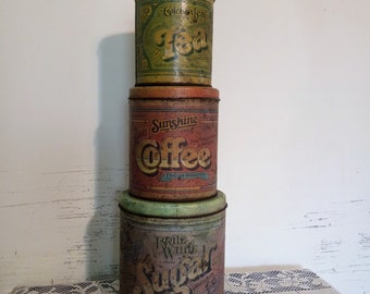 Vintage Kitchen Canister Set, 3 Pc., Coffee, Tea and Flour