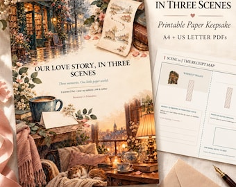 Love Story Pop-Up Printable | 3 Scene Anniversary Keepsake Kit | A4 US Letter PDF